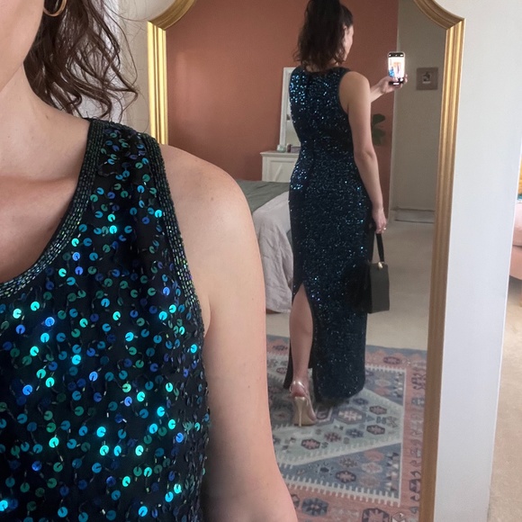 Vintage floor-length silk and sequin gown 💎 - Picture 4 of 9